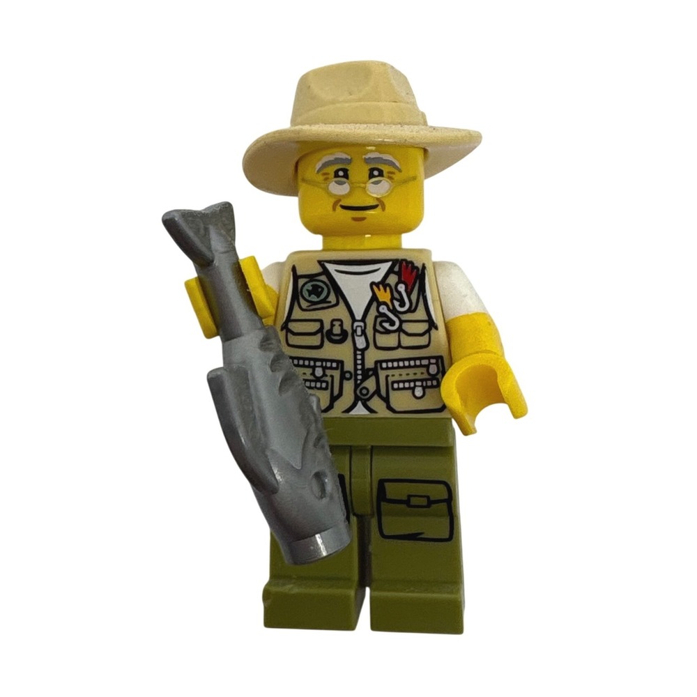 LEGO City Fisherman Minifigure Vest Safari Hat Fish Father's Day Dad Grandpa